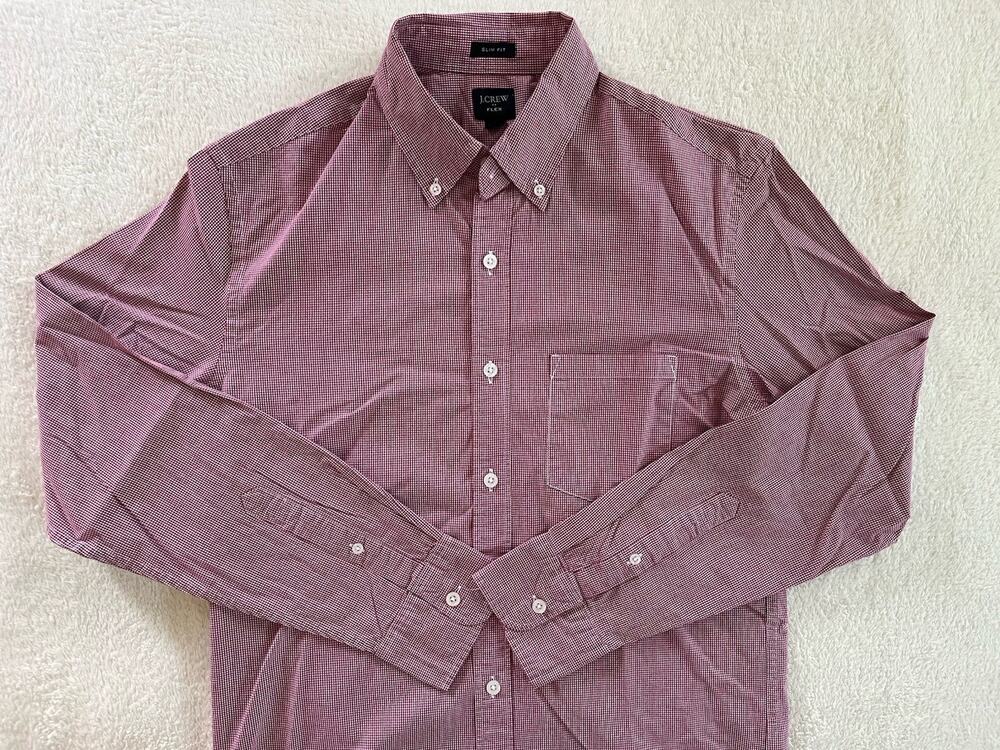 J Crew Slim Fit Flex Shirt Burgundy Check Shirt Medium Alabama SEC Roll Tide
